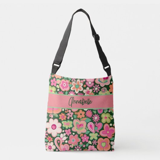 Fun Whimsical Flowers Crossbody Canvas tas (Voorkant)