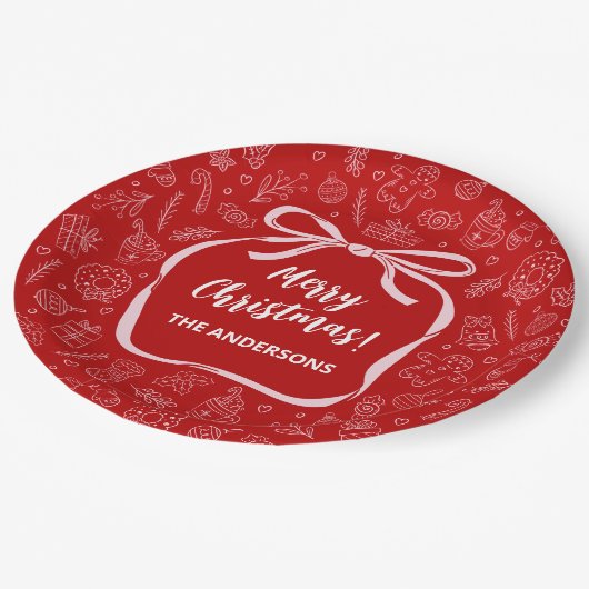 Fun Whimsical Hand Drawn Bow Christmas Papieren Bordje (Gekanteld)