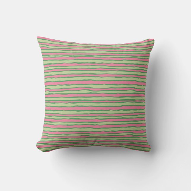 Fun Whimsical Pink Green Watermelon Stripes Summer Buitenkussen (Voorkant)