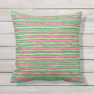 Fun Whimsical Pink Green Watermelon Stripes Summer Buitenkussen