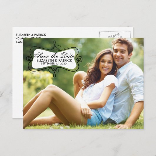 Fun & Whimsical Save the Date Photo Card Briefkaar Aankondigingskaart (Voorkant / Achterkant)