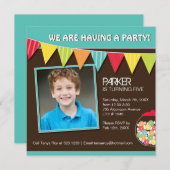 Fun Whimsical Snoep Birthday Party Invitation Kaart (Voorkant / Achterkant)