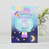 Fun whimsical sunshine sterren and moon baby showe kaart (Staand voorkant)