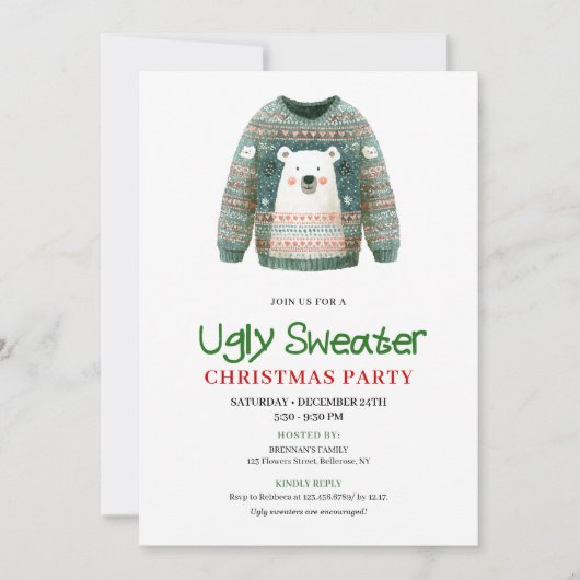 Fun Whimsical Ugly Sweater Holiday Invitation Kaart (Voorkant)