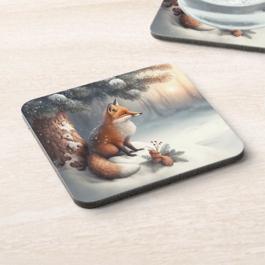 Fun, Whimsical Winter Woodland Animals Onderzetter (Linkerzijde)