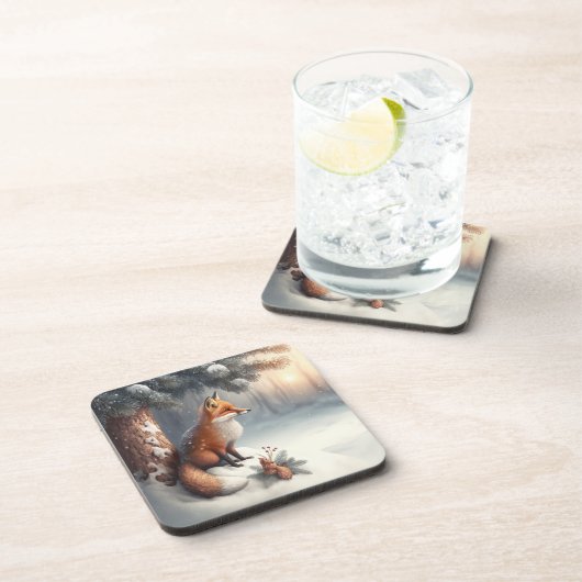 Fun, Whimsical Winter Woodland Animals Onderzetter (Rechterzijde)