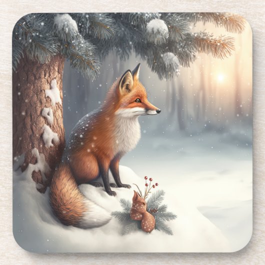 Fun, Whimsical Winter Woodland Animals Onderzetter (Voorkant)