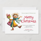 Fun Whimsical Woman Personalized Christmas Card Feestdagenkaart (Voorkant)