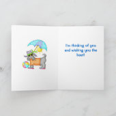 Fun Whimsy Beach Dog Yellow Thinking of You Kaart (Binnen)