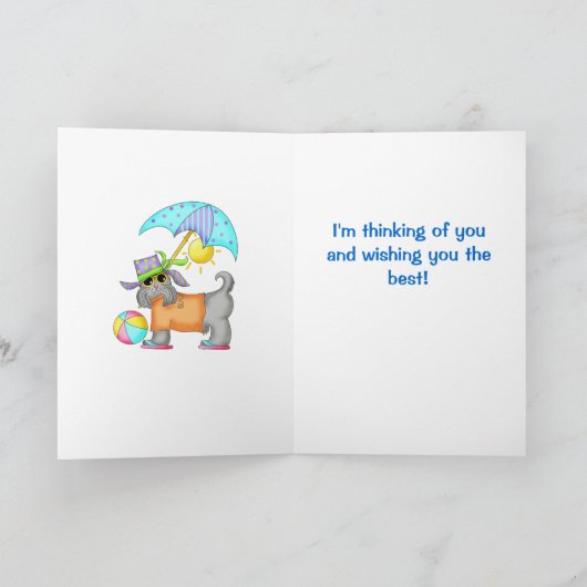 Fun Whimsy Beach Dog Yellow Thinking of You Kaart (Binnen)