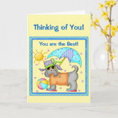 Fun Whimsy Beach Dog Yellow Thinking of You Kaart (Gele Bloem)