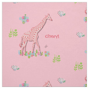 Fun Whimsy Pink Patterned Giraffes Gepersonaliseer Stof