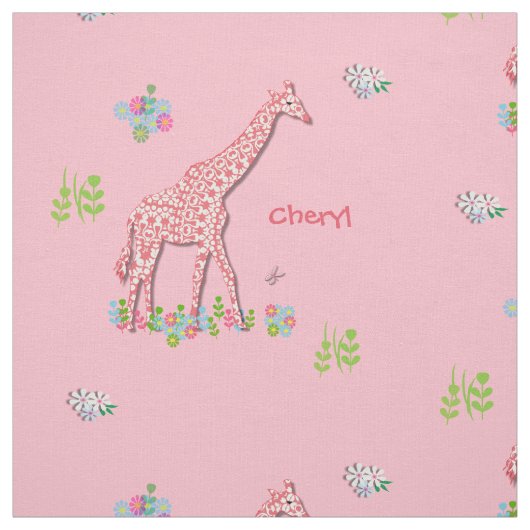 Fun Whimsy Pink Patterned Giraffes Gepersonaliseer Stof (Swatch)