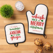 Fun Whisk You Een Vrolijk Kerstmis Groen Rood Wit Ovenwant & Pannenlap Set (Top down)