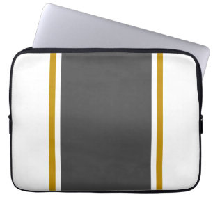 Fun White Bold Dark Grey Wide Center Pinstripes Laptop Sleeve
