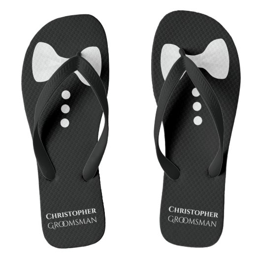 Fun White Bow Stropdas on Black Cute Groomsman Wed Teenslippers (Voetbed)