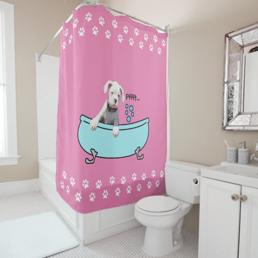 Fun White Boxer Dog - Shower Curtain Douchegordijn (In situ)