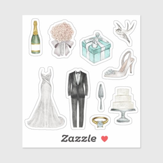 Fun White Bride Groom Wedding Planner Sticker (Vel)
