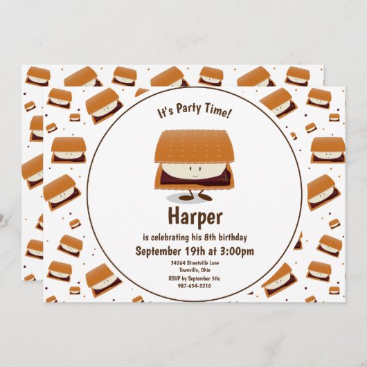 Fun White Brown S'more Pattern Kind Birthday Kaart (Voorkant / Achterkant)