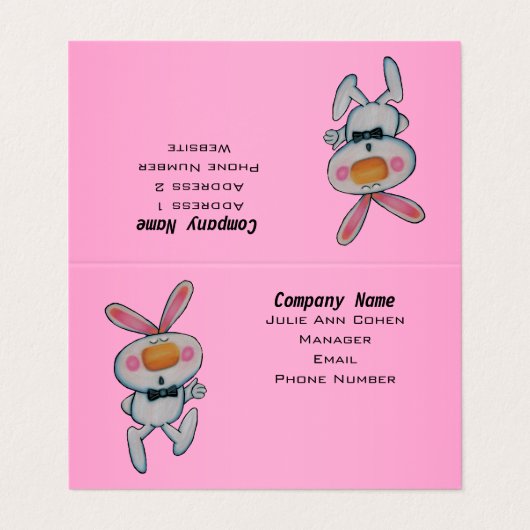 Fun White Bunny Rabbit duikt op Sign Roze Visitekaartje (Buitenkant ongevouwen)