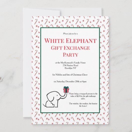 Fun White Elephant Gift Exchange Cute Party Kaart (Voorkant)