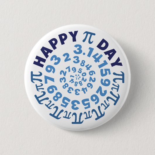 Fun White en Blue Happy Pi Day Round Ronde Button 5,7 Cm (Voorkant)