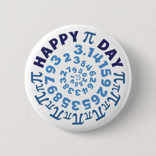 Fun White en Blue Happy Pi Day Round Ronde Button 5,7 Cm