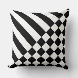 Fun White Geometric Stripes & Checker Black Kussen