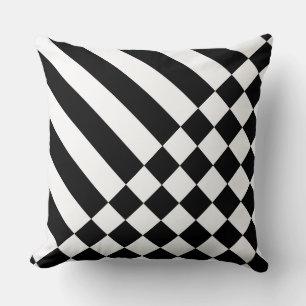 Fun White Geometric Stripes & Checker Black Kussen