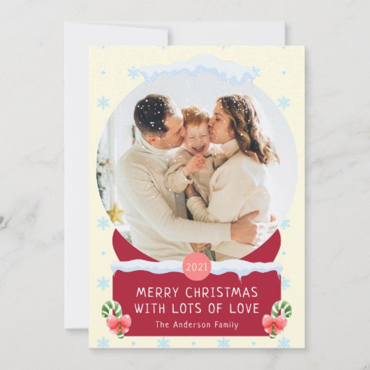 Fun White Merry Wereldbol Snow-fotokaart Kaart (Voorkant)