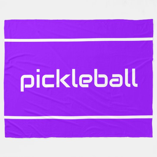 Fun White PICKLEBALL Text Stripes On Bright Purple Fleece Deken (Voorkant (Horizontaal))