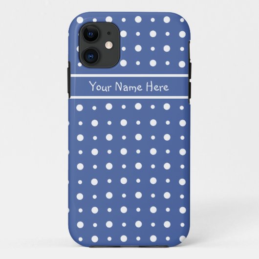 Fun White Polka Dots on Deep Blue Background Case-Mate iPhone Case (Achterkant)