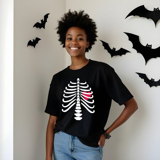 Fun White Skeleton Rib Botten & Heart Halloween Tri-Blend Shirt