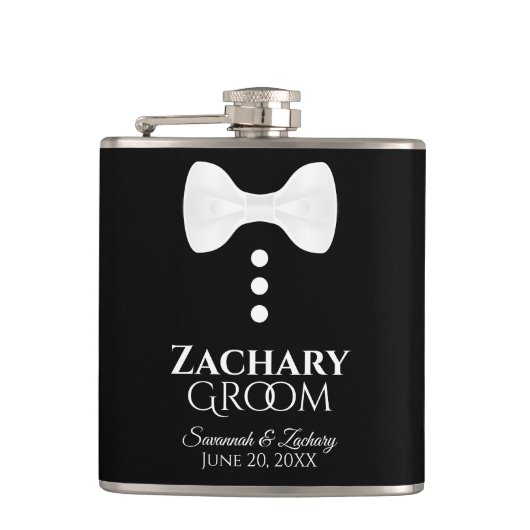 Fun White Stropdas Tuxedo Groom Wedding Flask Heupfles (Voorkant)