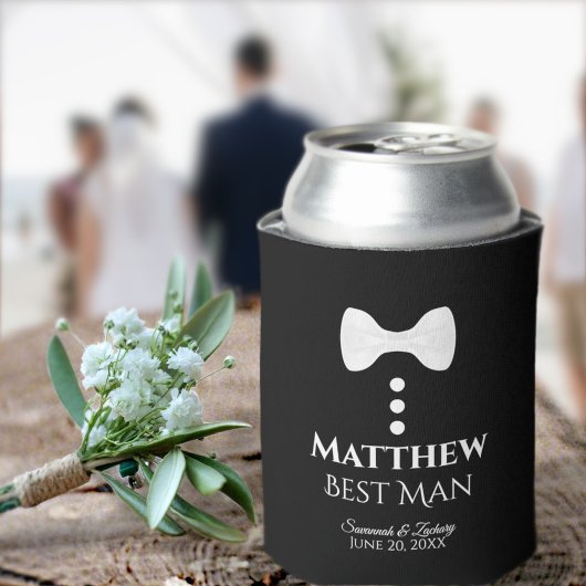 Fun White Tie Best Man Wedding Foam Can Cooler