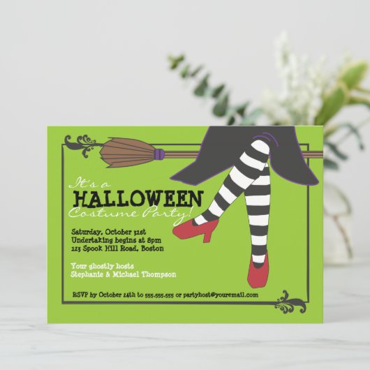 Fun Wicked Witch op Halloween kostuumfeest Kaart (Staand voorkant)