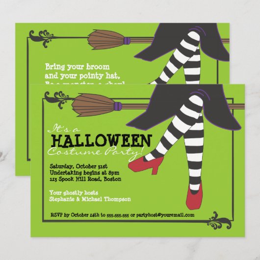 Fun Wicked Witch op Halloween kostuumfeest Kaart (Voorkant / Achterkant)