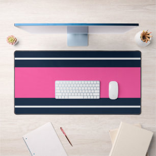 Fun Wide Bold Roze Witte Marine Blauwe Racing Stri Bureaumat