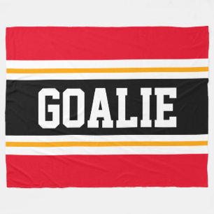Fun Wide Bright Red Black GOALIE Racing Stripes Fleece Deken