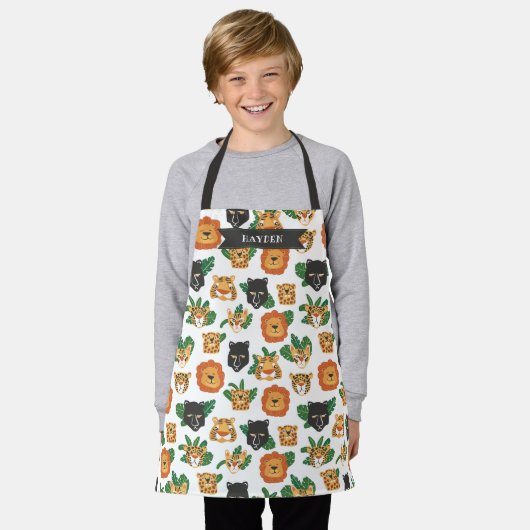 Fun Wild Big Cats Pattern Voeg naam toe Schort (Gedragen)