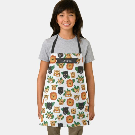 Fun Wild Big Cats Pattern Voeg naam toe Schort (Insitu)