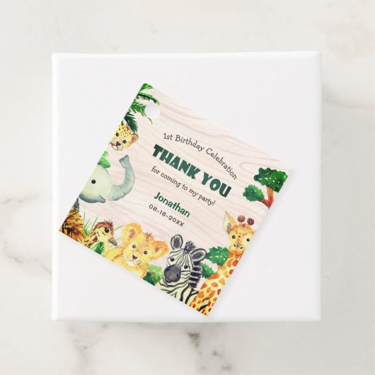 Fun Wild Een Oerwoud Safari Hout Textuur Verjaarda Bedankjes Labels (In situ)