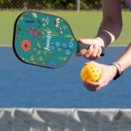Fun Wild Flowers met bewerkbare naam Pickleball Paddle (Insitu)