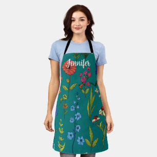 Fun Wild Flowers met bewerkbare naam Schort