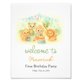 Fun Wild One Boy 1st Birthday Party Welcome Sign  Foto Afdruk