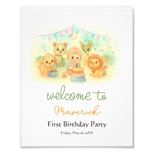 Fun Wild One Boy 1st Birthday Party Welcome Sign  Foto Afdruk (Voorkant)