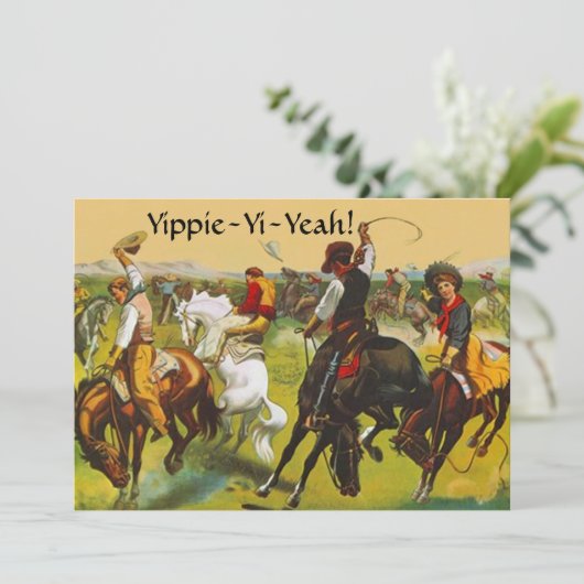Fun Wild West Yippie Yi Uitnodiging van Ja Partij (Staand voorkant)
