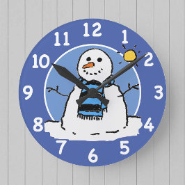 Fun Winter Snowman Cartoon Design. Ronde Klok