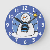Fun Winter Snowman Cartoon Design. Ronde Klok (Voorkant)