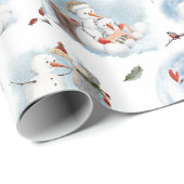 Fun Winter Snowman Kinder Cartoon kerstpatronen Cadeaupapier (Rol Hoek)
